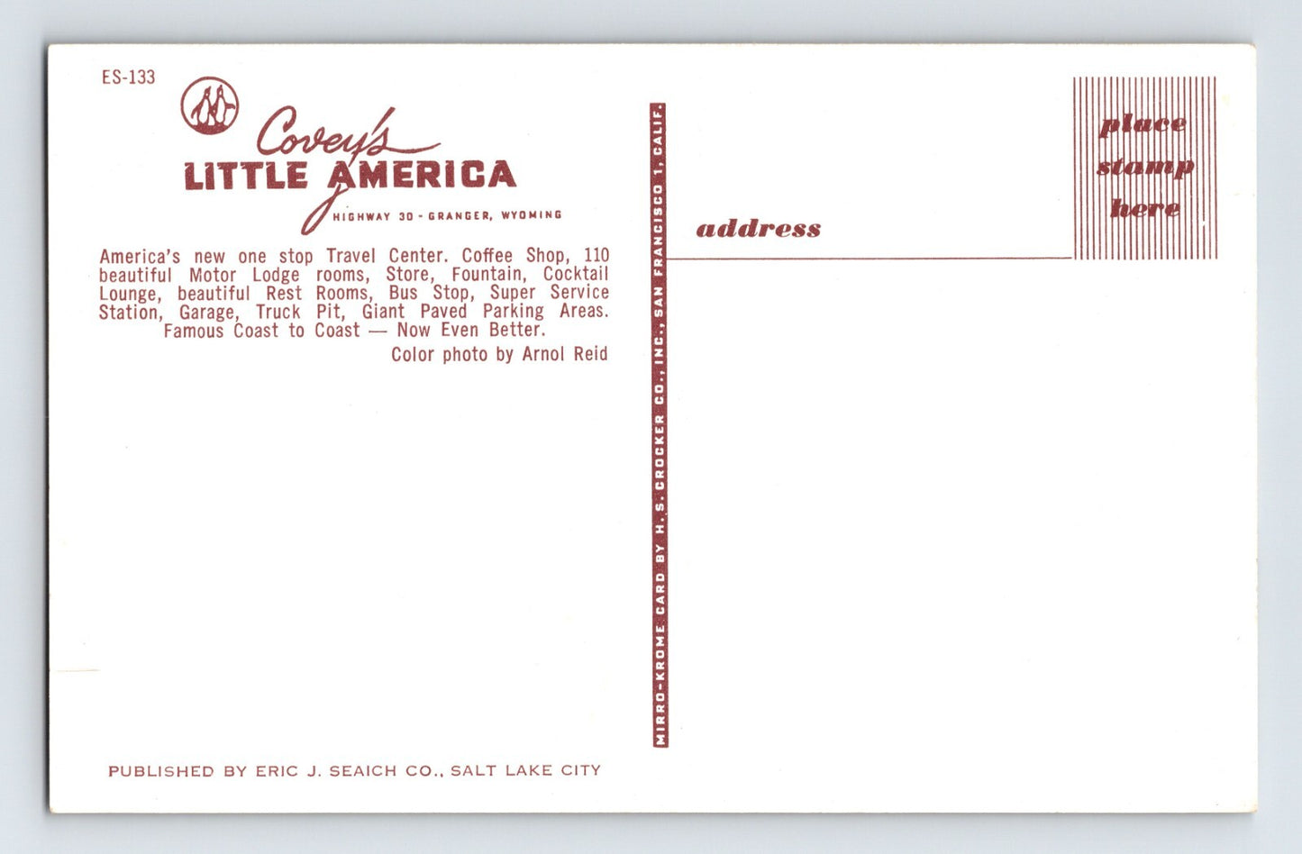 Granger Wyoming Covey's Little America Gas Station Highway 30 1960s Postcard