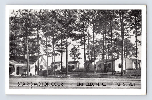 Enfield North Carolina Stair’s Motor Court Motel 1940s Postcard B&W Unposted