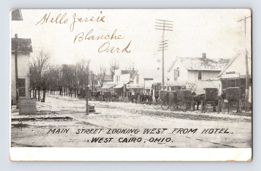 West Cairo Ohio Main Street Horse Buggy Downtown 1907 Postcard Posted