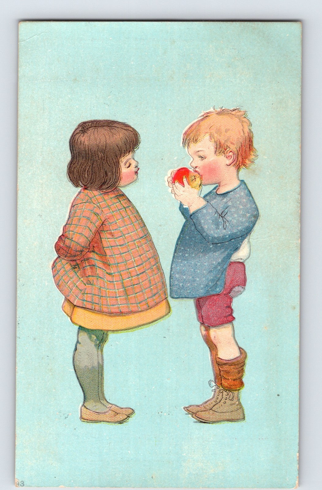 Wyman’s Coffees Victorian trade card with illustrated children and apple scene, 3 x 5