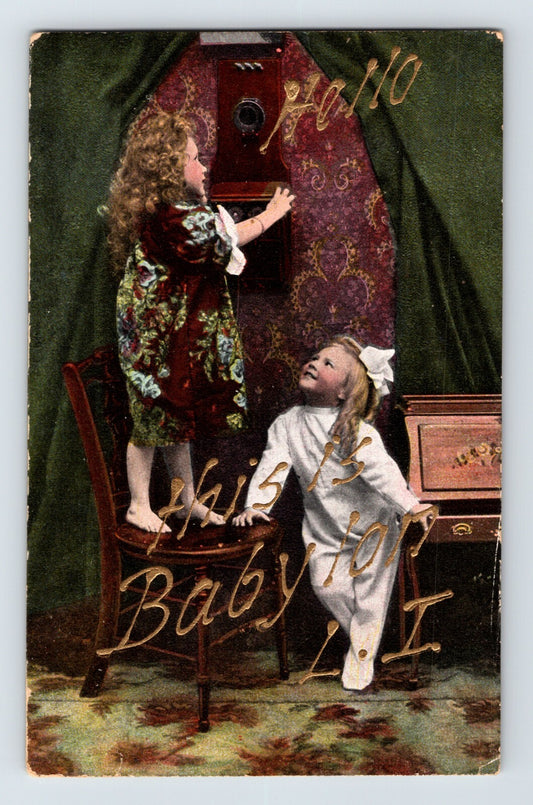 Babylon New York Long Island Little Girl Telephone 1910s Postcard Posted