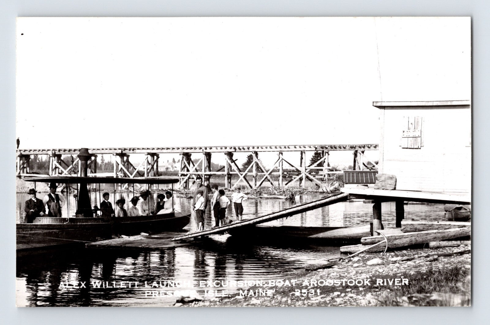 Presque Isle Maine Aroostook River boat launch bridge real photo postcard