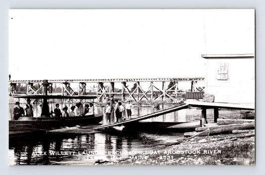 Presque Isle Maine Aroostook River boat launch bridge real photo postcard