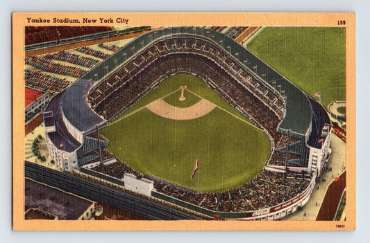 Aerial view of Yankee Stadium New York City 1940s linen postcard