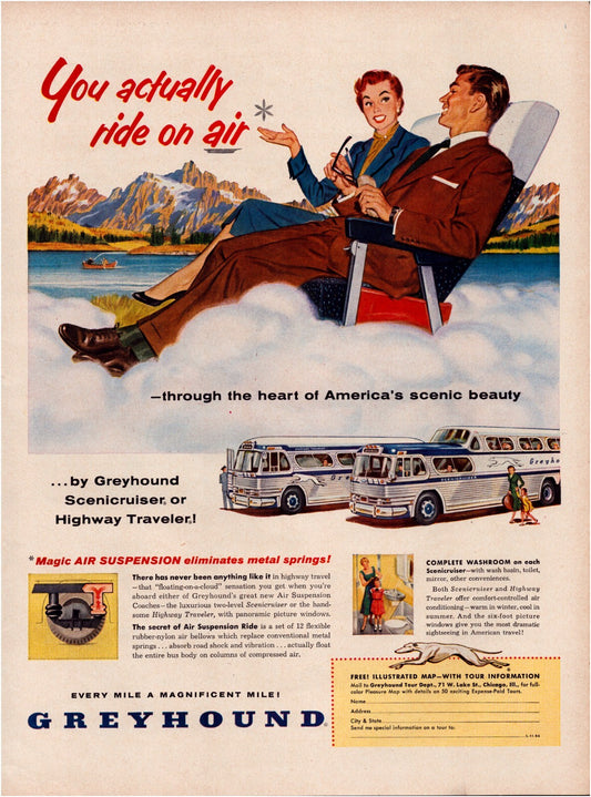 Greyhound Bus Ride on Air 1954 Print Ad Full Page 10.5 x 13.5