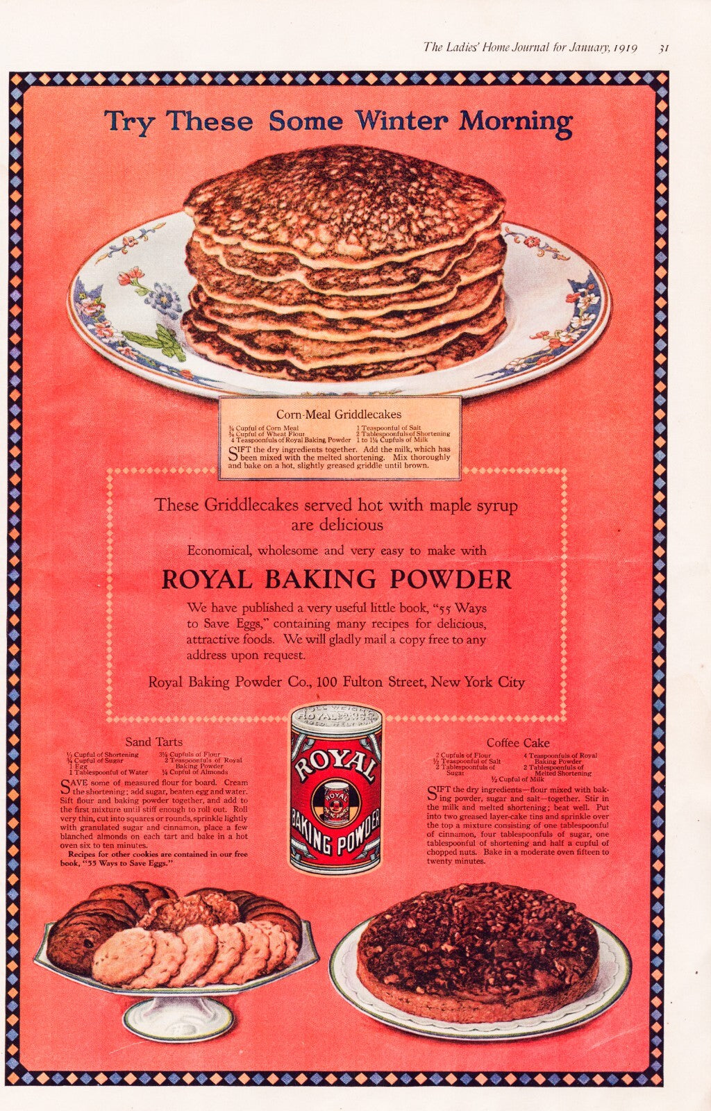 Royal Baking Powder Pancakes 1919 Print Ad Full Page 11 x 16