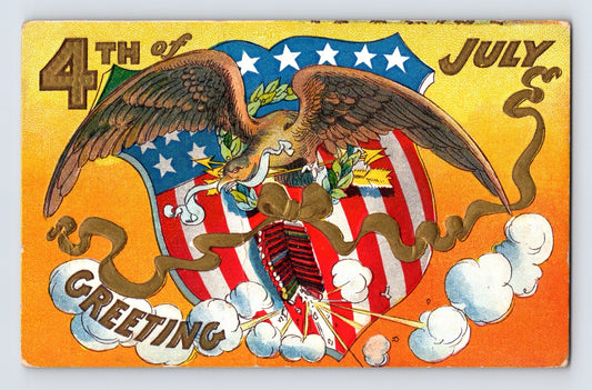 Wales Center New York July Fourth Eagle Firework Shield 1908 Postcard Posted