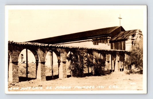 Jolon California Mission San Antonio de Padua arcade arches courtyard 1930s RPPC unposted AZO