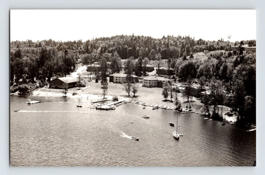 Clearlake California marina aerial boats docks shoreline 1950s RPPC postcard Kodak paper