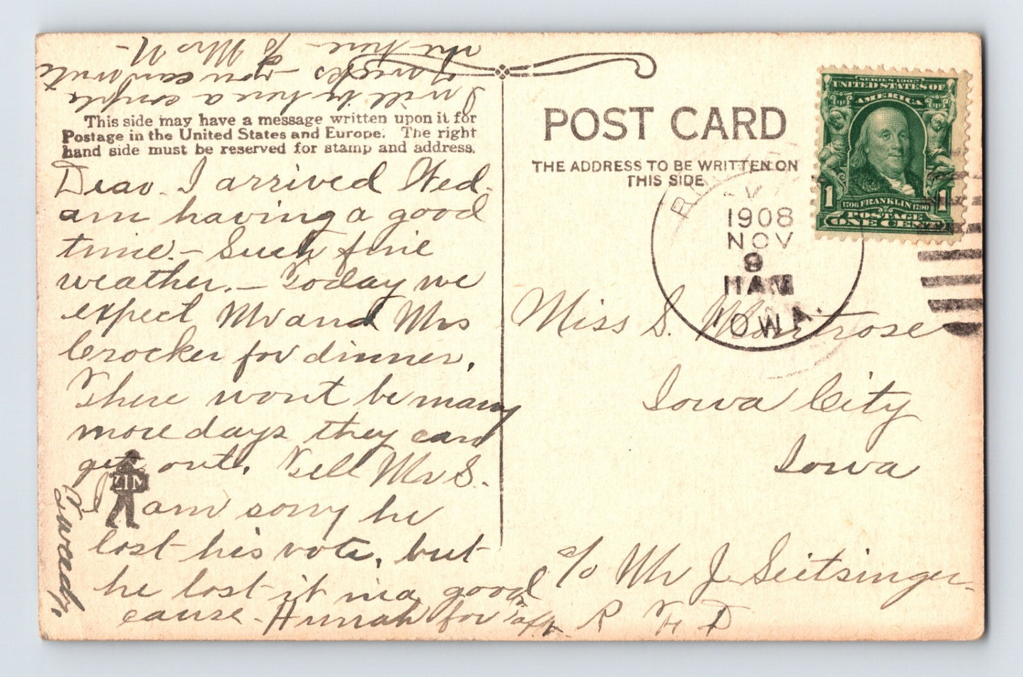 Rockford Iowa Downtown Aerial 1908 Postcard Divided Back Posted