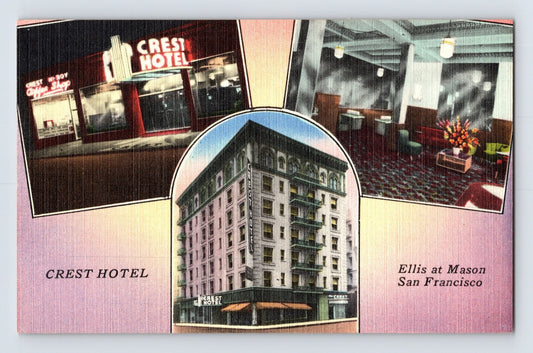 San Francisco California Crest Hotel Ellis Mason 1940s Postcard Unposted Linen