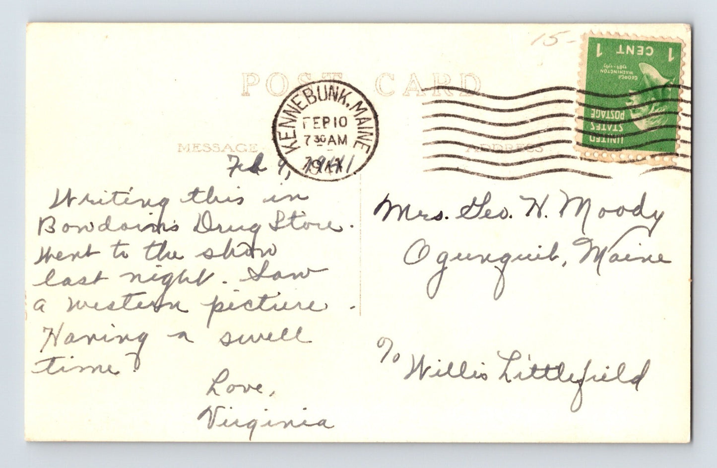 Kennebunkport Maine New High School 1941 Postcard Posted