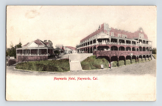 Hayward California Haywards Hotel large multi level building 1910s hand colored postcard