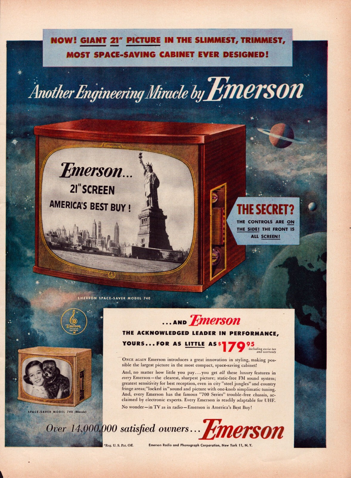 Emerson Television 1953 Print Ad Space Age Cabinet Design Full Page  10.5 x 13.5