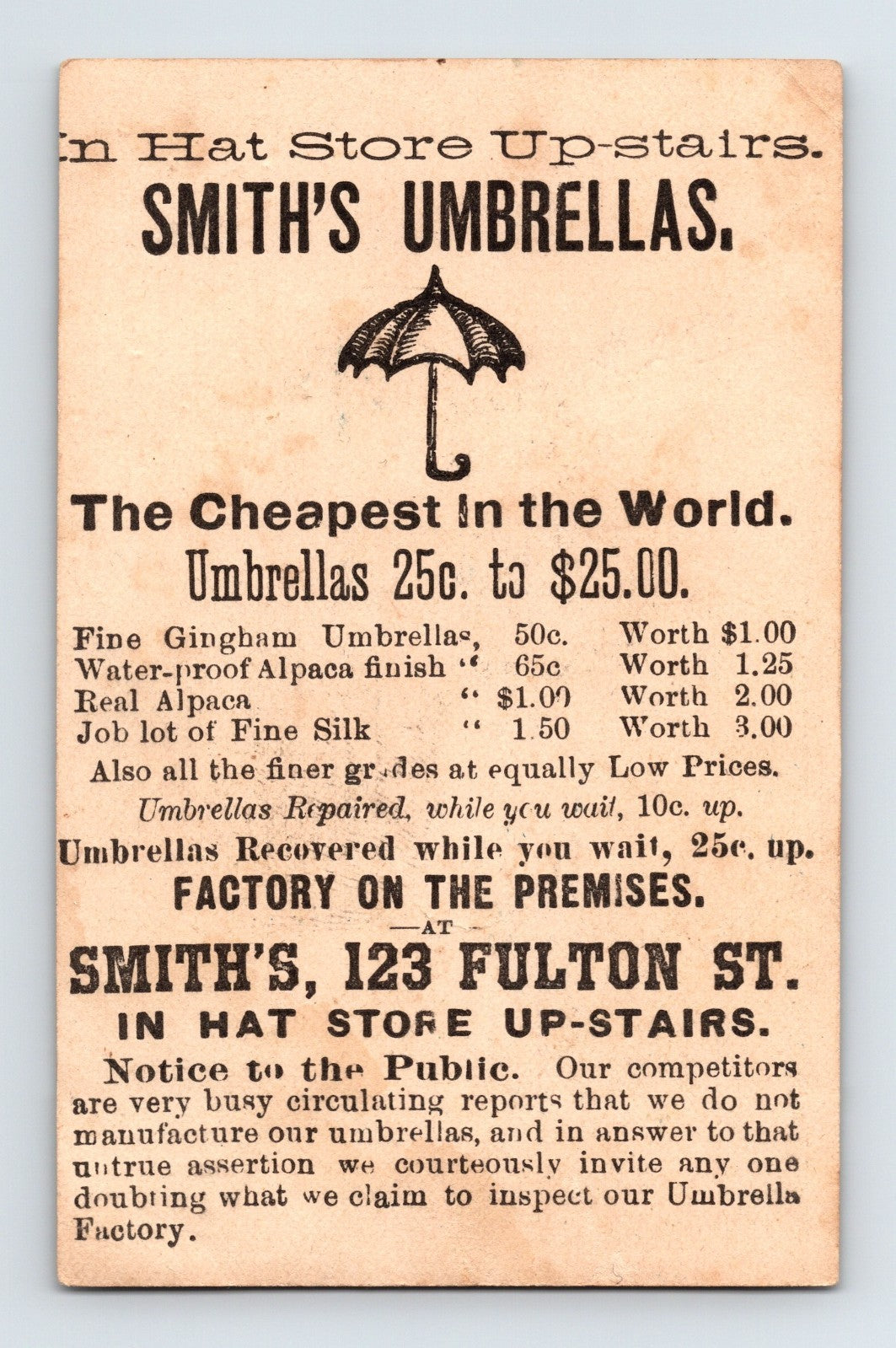 Smiths Umbrellas Victorian Trade Card Children Rural Scene 1890s 4.25 x 2.75