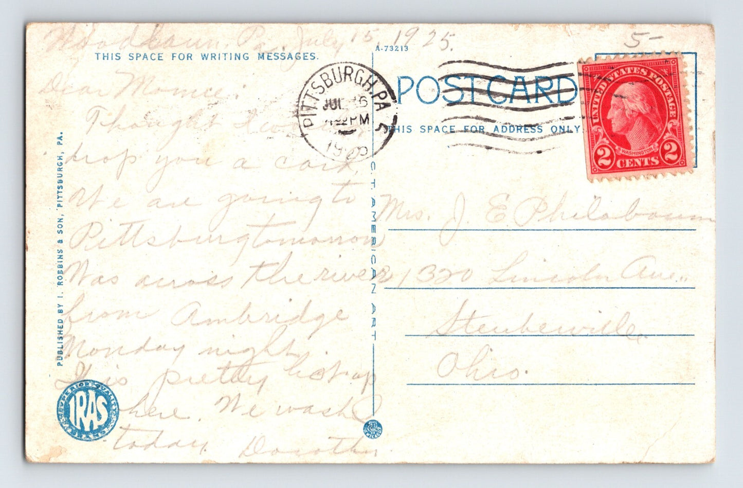 Woodlawn Pennsylvania P&LE Station Railroad Train 1925 Postcard Posted