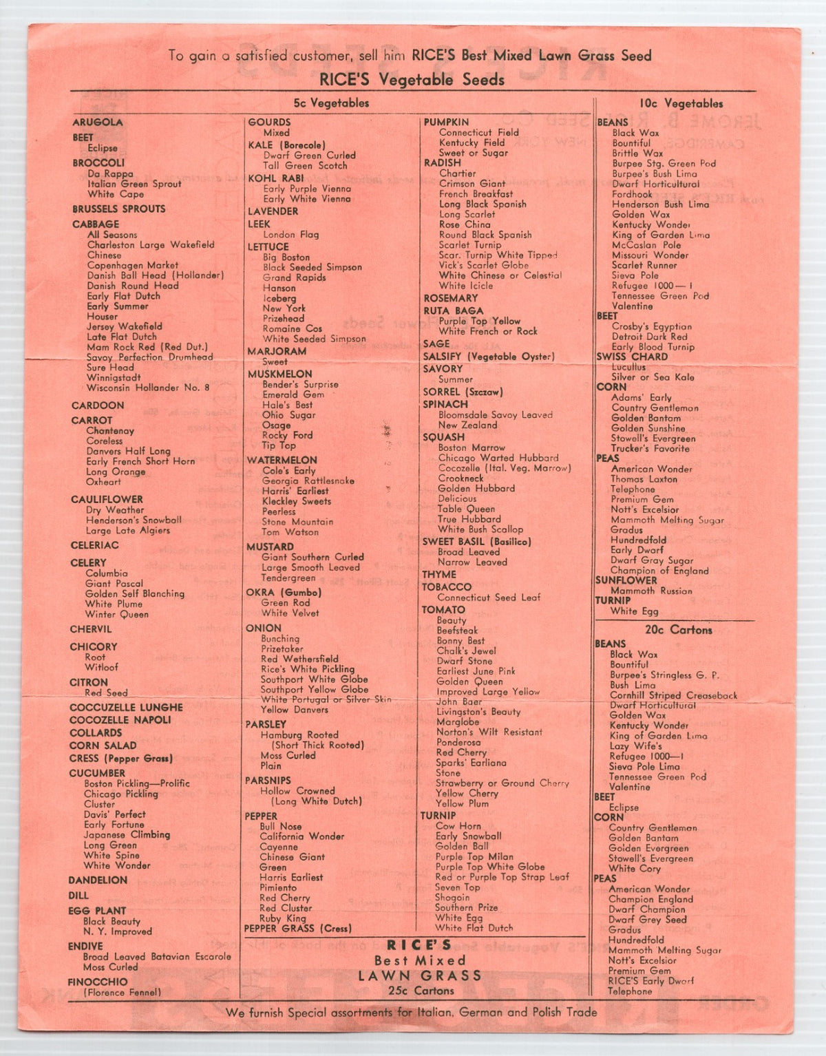 Cambridge New York 1936 Rice Seed Company Billhead Catalog 2-Page 8.5 x 11