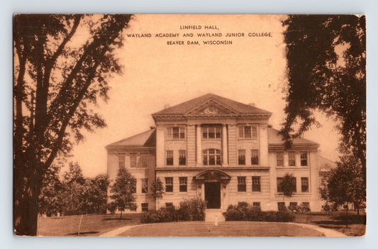 Beaver Dam Wisconsin Wayland Academy Linfield Hall building 1910s postcard
