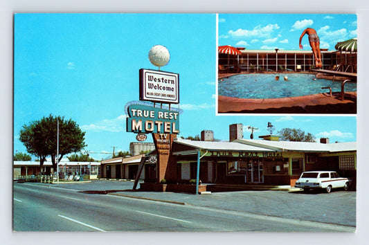 Amarillo Texas True Rest Motel Pool Route 66 1960s Postcard Unposted Chrome