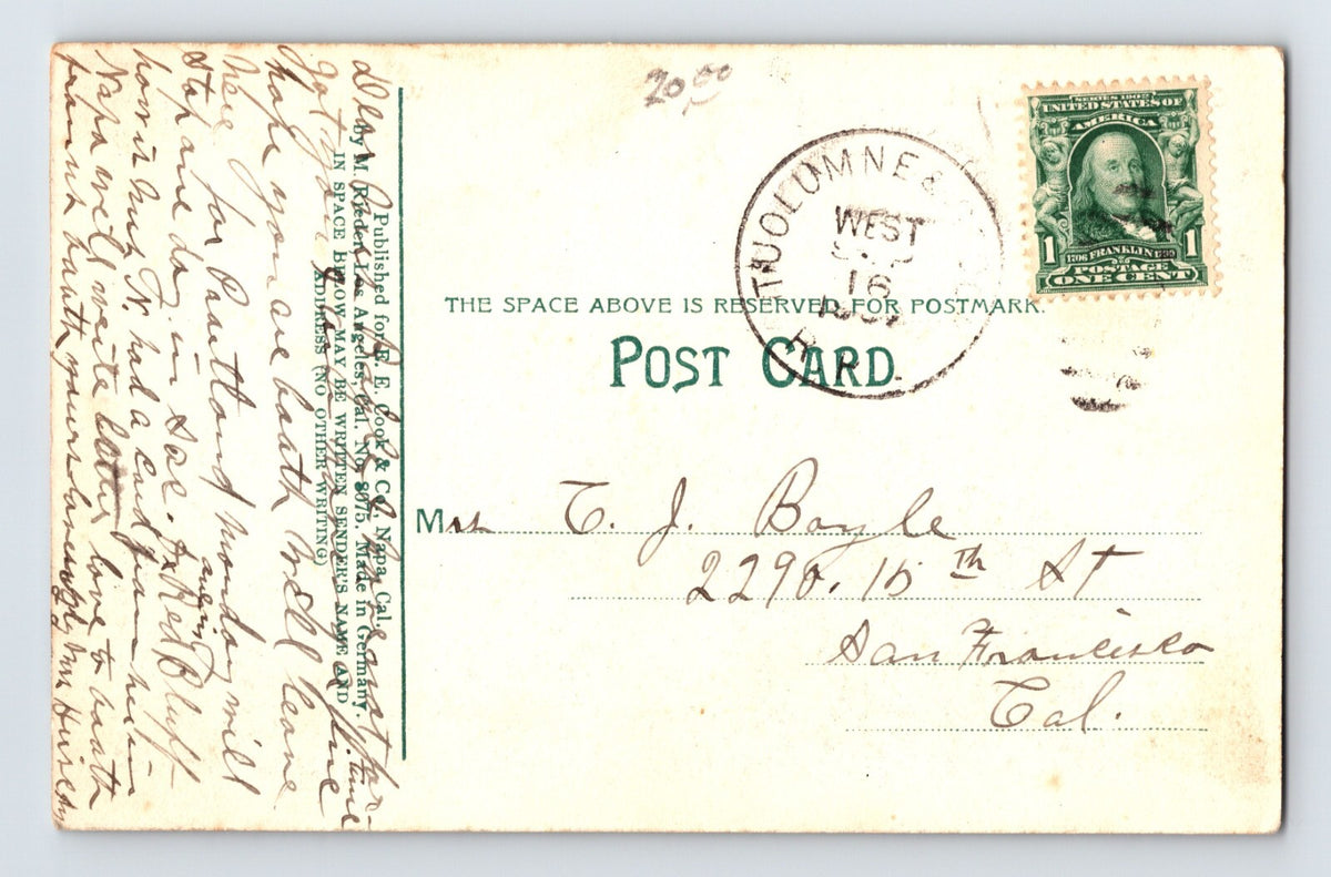 Napa California Central School 1909 Postcard Posted RPO Front Cancel