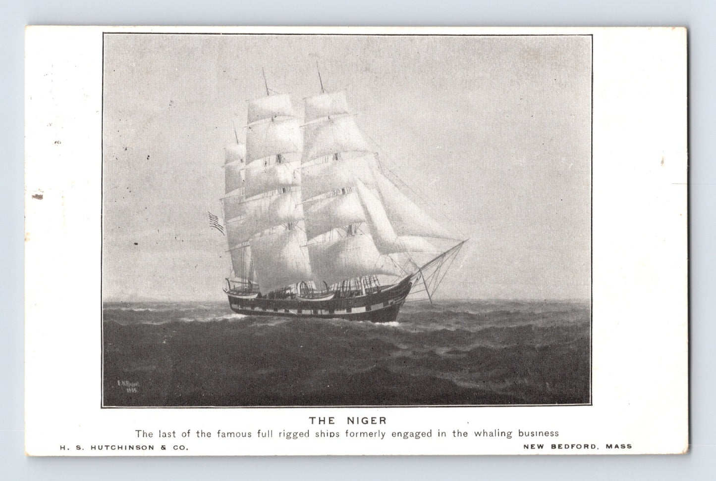 Black and white illustration of a ship named 'The Niger' on a white background