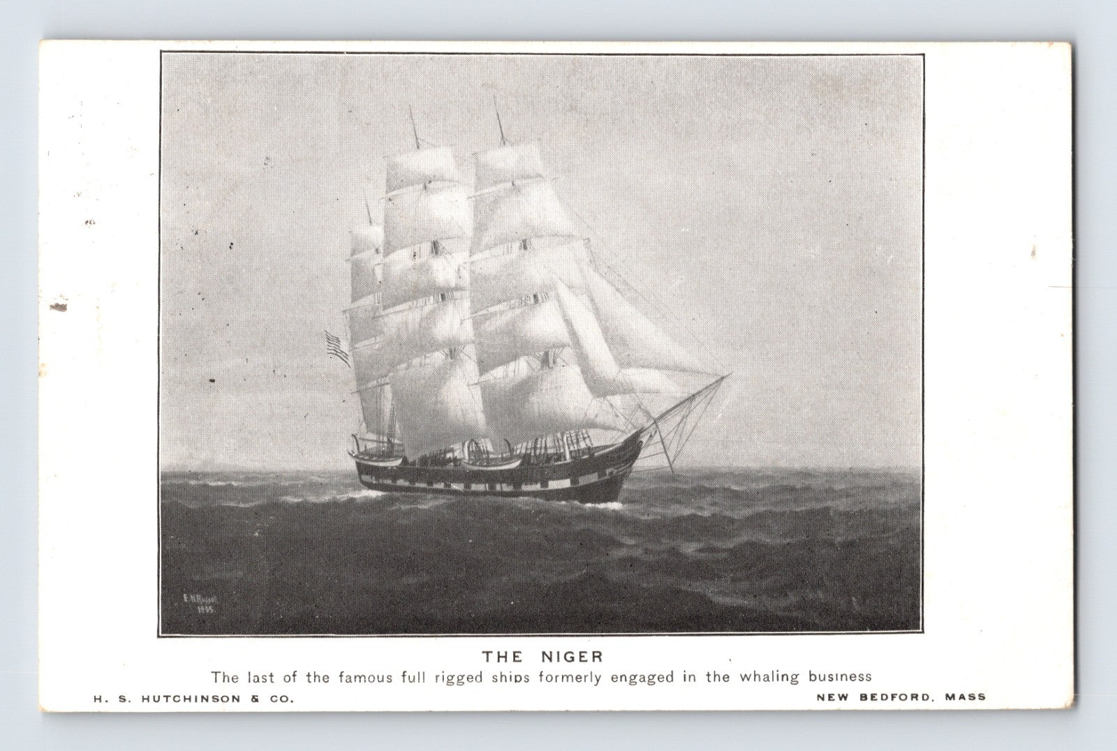 Black and white illustration of a ship named 'The Niger' on a white background