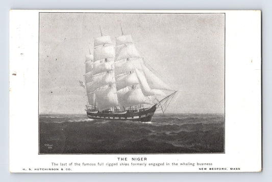 Black and white illustration of a ship named 'The Niger' on a white background