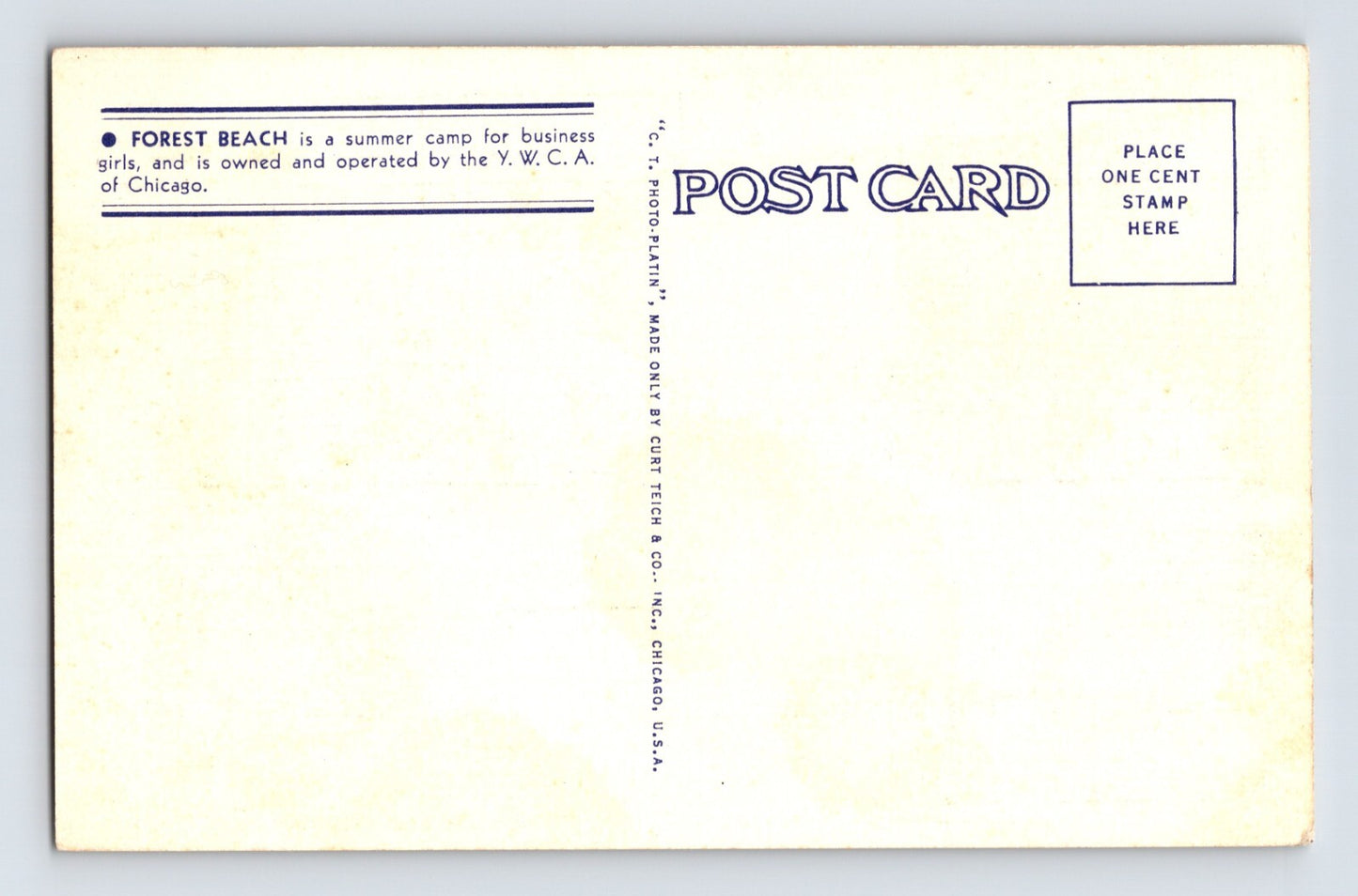 New Buffalo Michigan Forest Beach Camp Crafts House 1940s Postcard Unposted