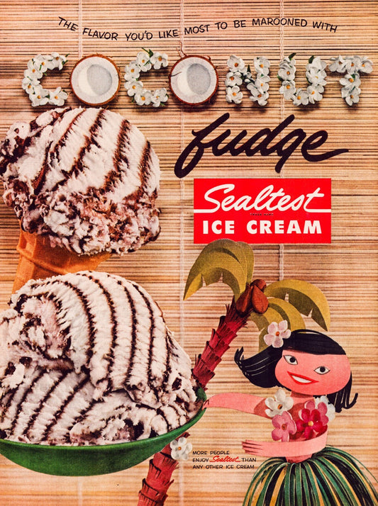 Sealtest Coconut Fudge Ice Cream 1957 Tiki Print Ad Full Page 10.5 x 13.5