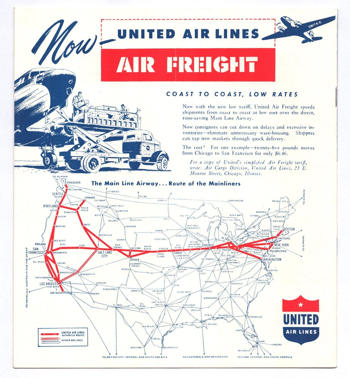 United Air Lines 1946 Four Engine Mainliner System Timetable Booklet