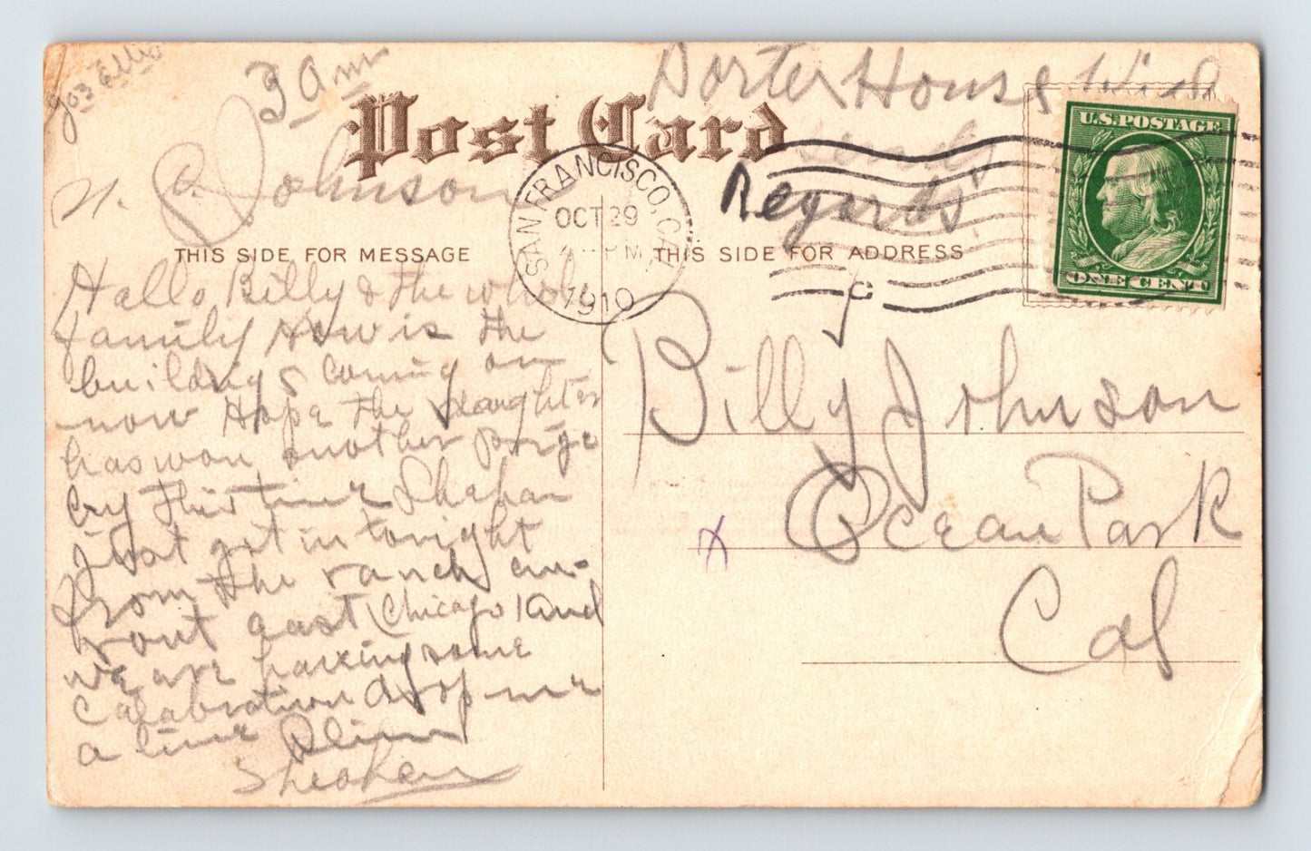 San Francisco California Herbert's Bachelor Hotel 1910 Postcard Posted Divided