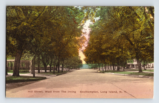 Southampton Long Island Hill Street west from Irving tree lined road 1930s postcard