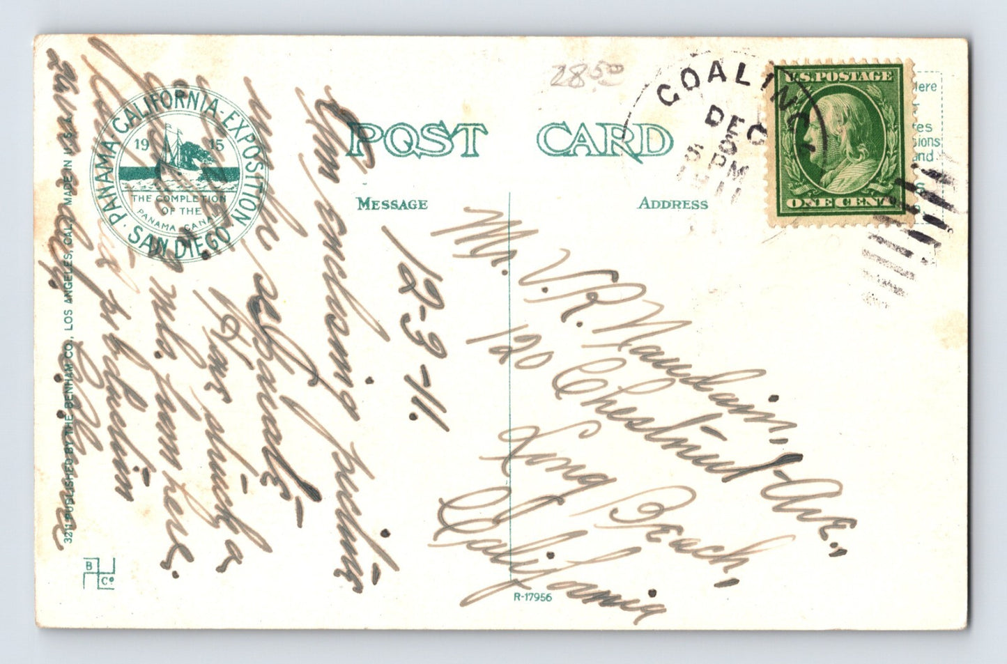 Coalinga California 5th Street East Downtown 1911 Postcard Posted Divided Back