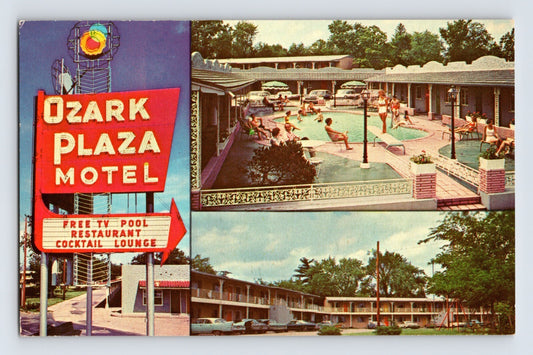 St Louis Missouri Ozark Plaza Motel pool courtyard Route 66 1960s postcard