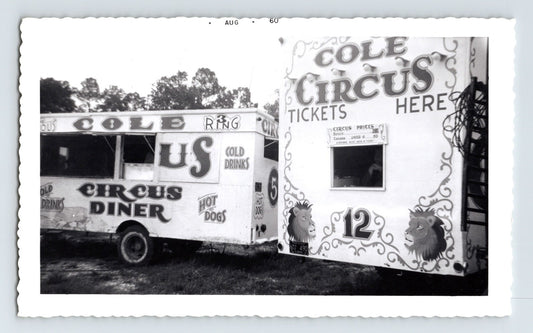 Cole Circus diner truck and ticket booth trailer signage hot dogs cold drinks 1960 photo