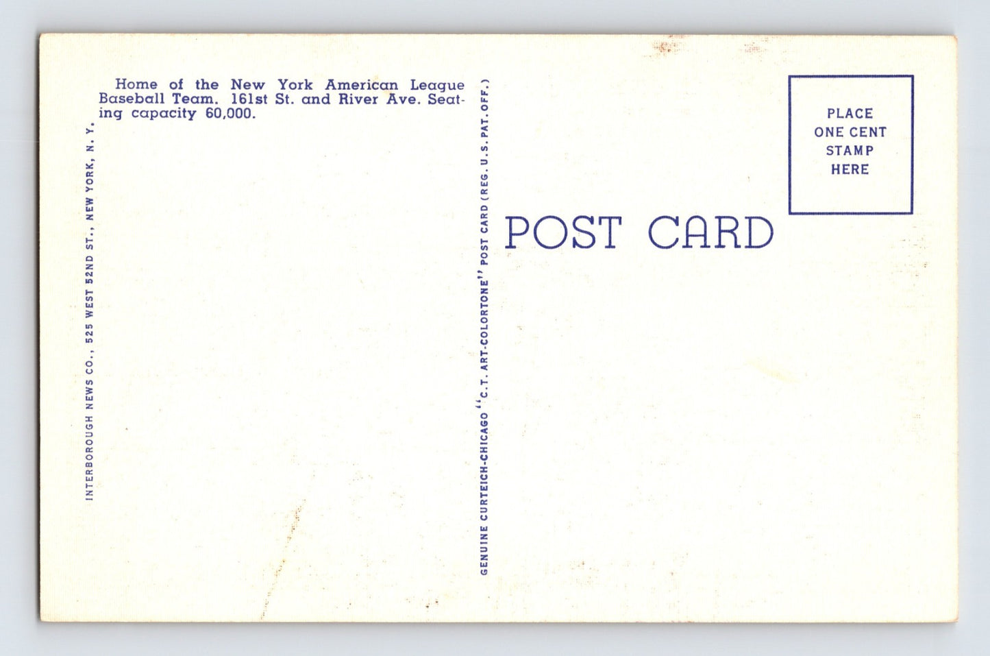 New York City New York Yankee Stadium 1940s Postcard Unposted Linen