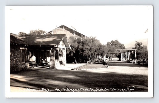 Calistoga California Myrtledale Farm ranch buildings courtyard 1937 RPPC postcard
