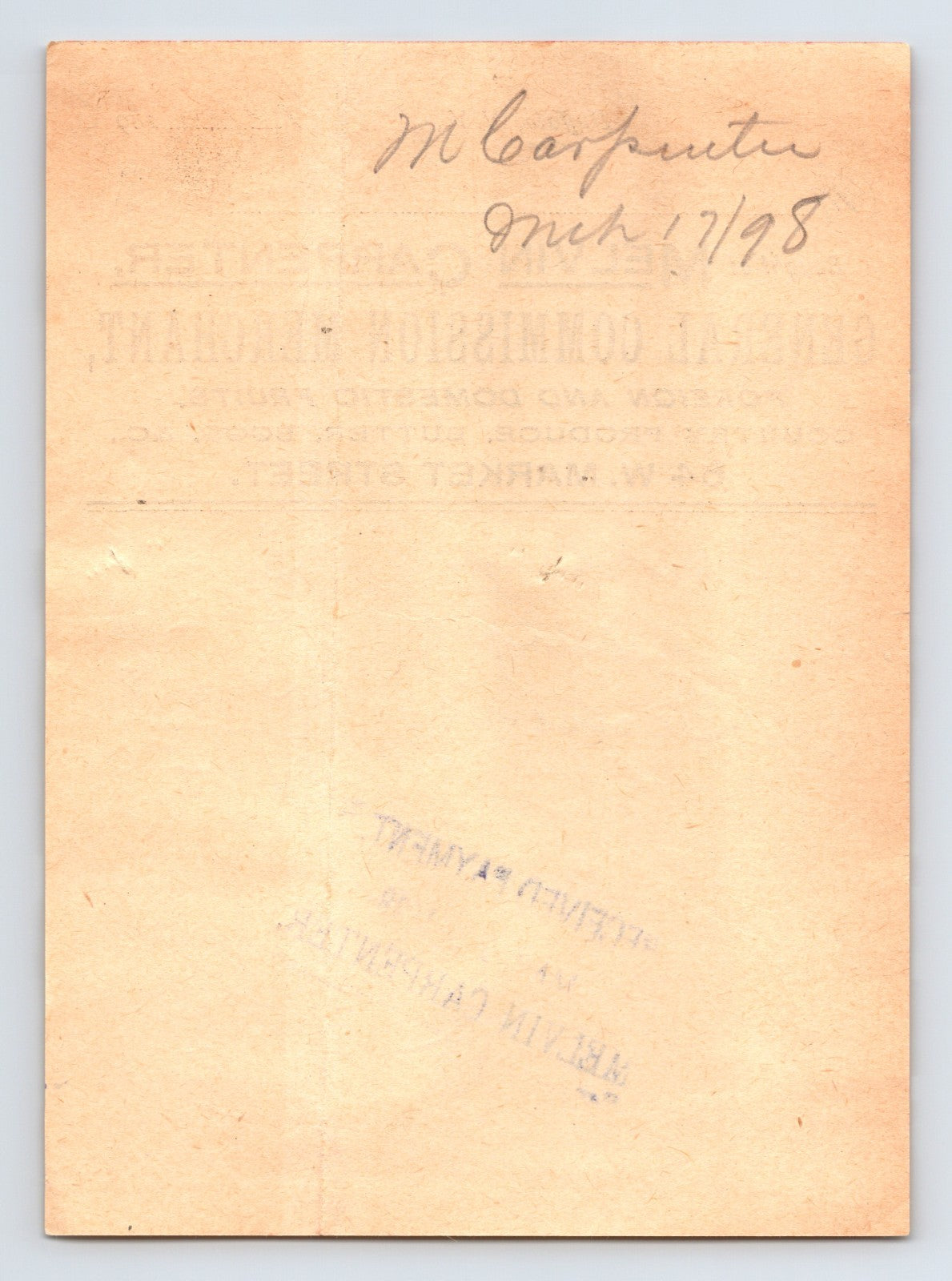 Buffalo New York 1898 Melvin Carpenter General Merchant Letterhead - 6 x 4