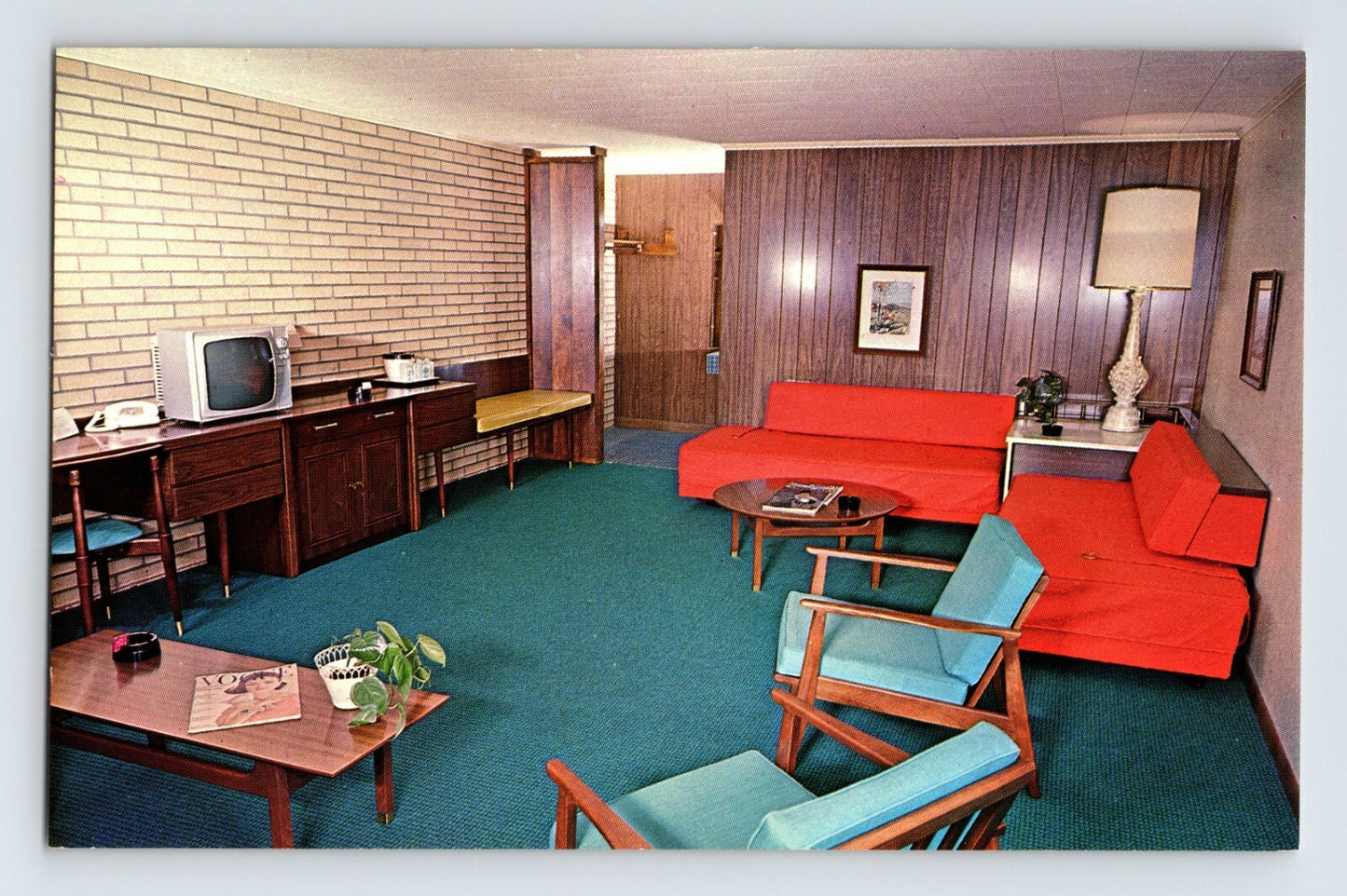 Uniontown Pennsylvania Mt Vernon Inn Room MCM 1960s Postcard Unposted Chrome