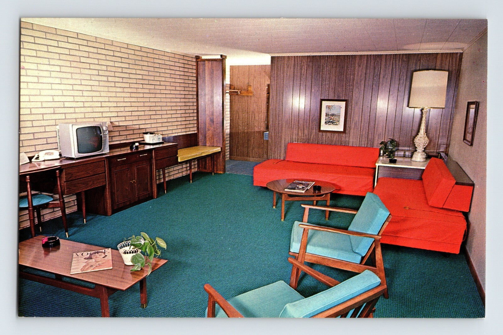 Uniontown Pennsylvania Mt Vernon Inn Room MCM 1960s Postcard Unposted Chrome