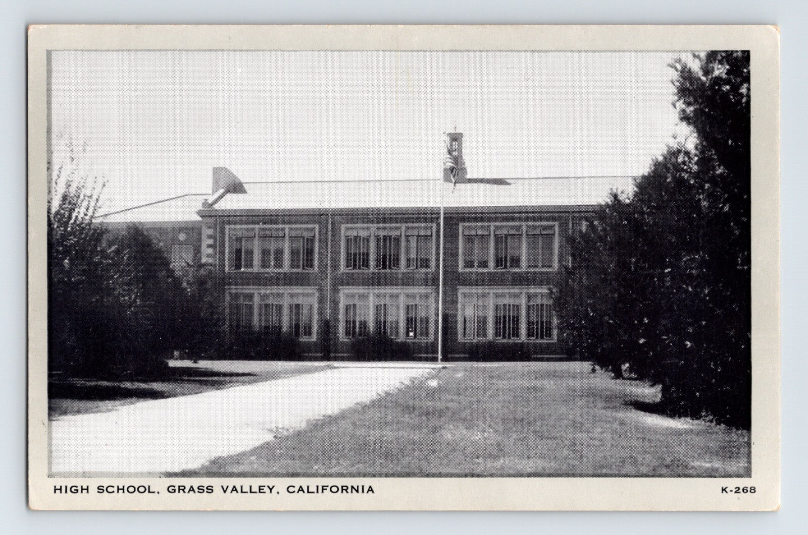 Grass Valley California High School 1940s black and white postcard