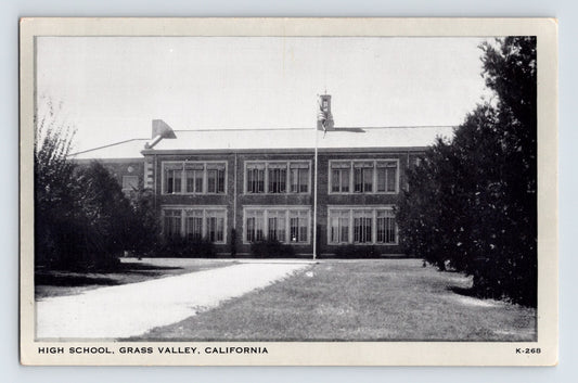 Grass Valley California High School 1940s black and white postcard