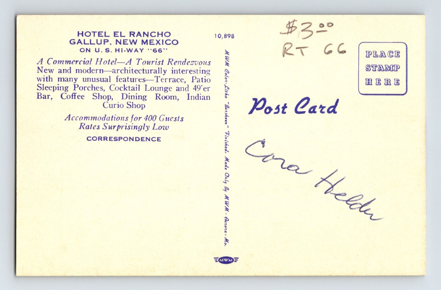 Gallup New Mexico Hotel El Rancho 1940s Postcard Unposted Linen