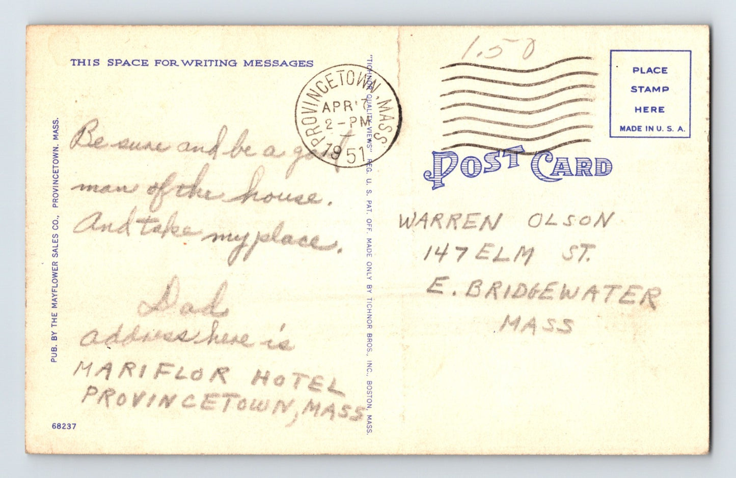 South Wellfleet Massachusetts Black Fish Stranding Cape Cod Postcard 1951 Posted