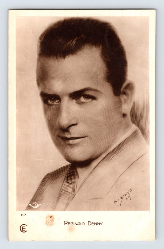 Reginald Denny portrait 1930s silent film star RPPC postcard sepia studio image