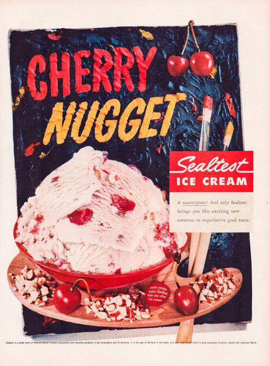 Sealtest Cherry Nugget ice cream 1956 print advertisement cherries dessert full page magazine ad