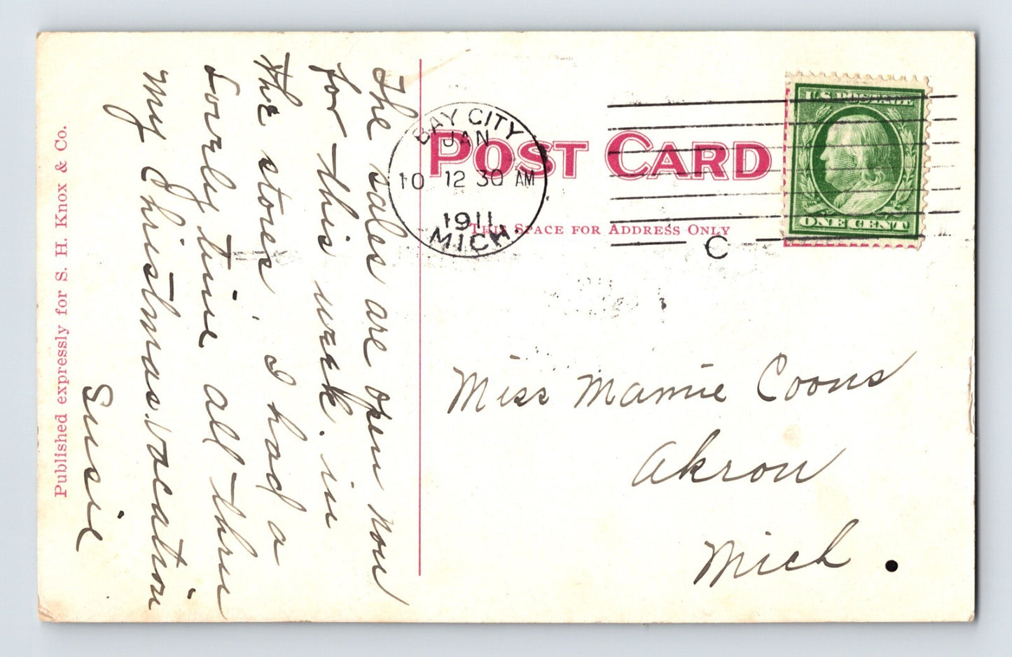 Bay City Michigan Pere Marquette Station Railroad Depot 1911 Postcard