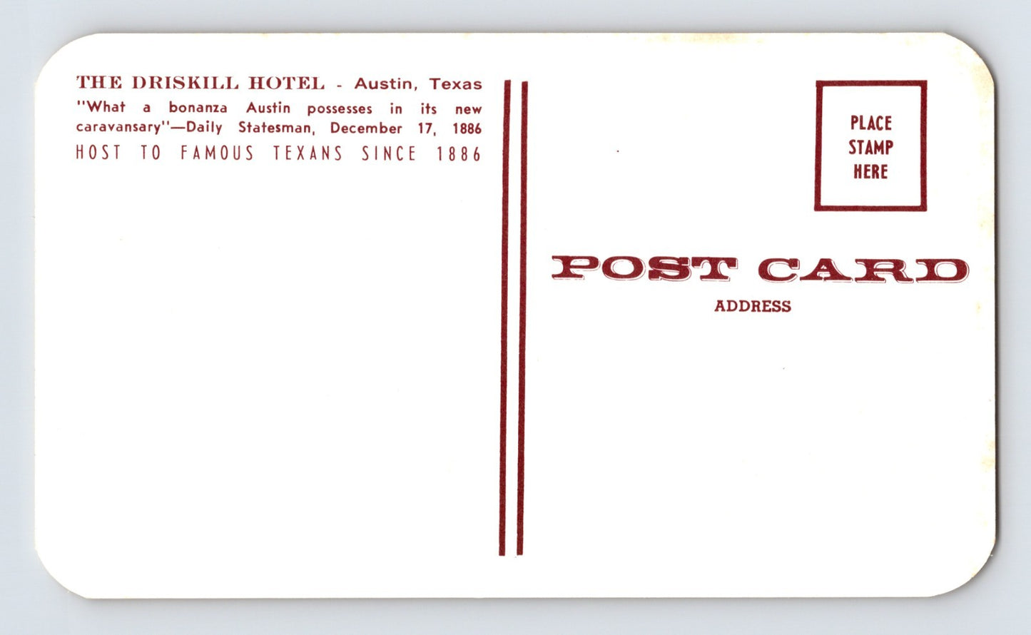 Austin Texas Driskill Hotel 1960s Postcard Unposted Chrome