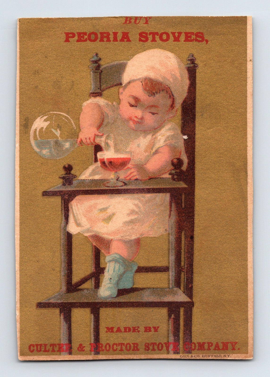 Peoria Illinois Culter Proctor Stove Baby Chemist 1890s Victorian Trade Card
