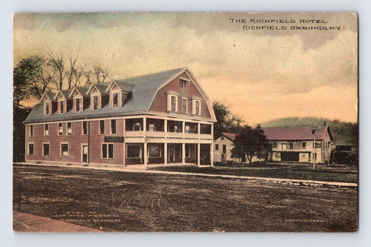 Richfield Springs New York Richfield Hotel hand colored early resort building 1910 postcard